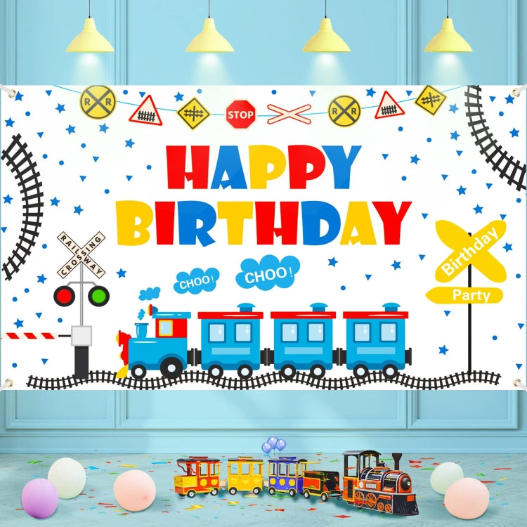 Train Cartoon Children Birthday Background Cloth Faber Decoration, 150x100cm, 180x110cm, 210x150cm, 180x180cm, 210x180cm