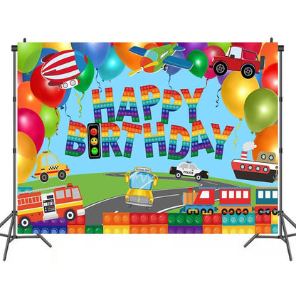 Train Fire Truck Party Background Cloth, 150x100cm, 180x110cm, 180x180cm, 210x150cm, 210x180cm