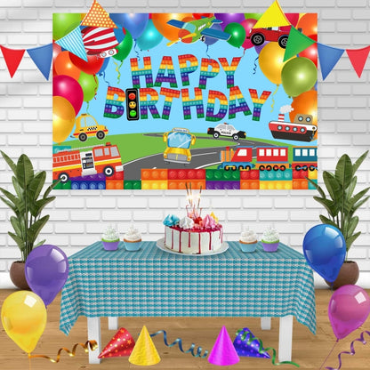 Train Fire Truck Party Background Cloth, 150x100cm, 180x110cm, 180x180cm, 210x150cm, 210x180cm