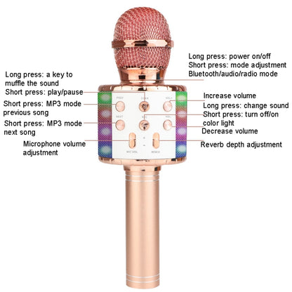 WS-858L LED Light Flashing Wireless Capacitance Microphone Comes With Audio Mobile Phone Bluetoon Live Microphone, WS-858L (Blue), WS-858L (Black), WS-858L (Rose Gold), WS-858L (Pink), WS-858L (Gold)