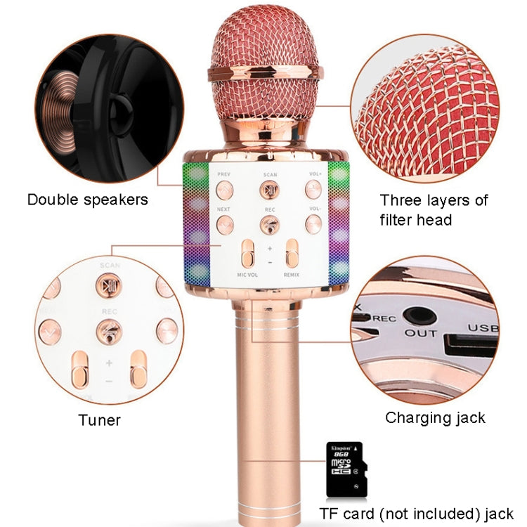 WS-858L LED Light Flashing Wireless Capacitance Microphone Comes With Audio Mobile Phone Bluetoon Live Microphone, WS-858L (Blue), WS-858L (Black), WS-858L (Rose Gold), WS-858L (Pink), WS-858L (Gold)