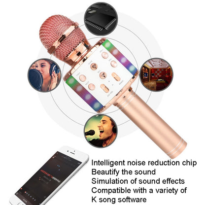 WS-858L LED Light Flashing Wireless Capacitance Microphone Comes With Audio Mobile Phone Bluetoon Live Microphone, WS-858L (Blue), WS-858L (Black), WS-858L (Rose Gold), WS-858L (Pink), WS-858L (Gold)