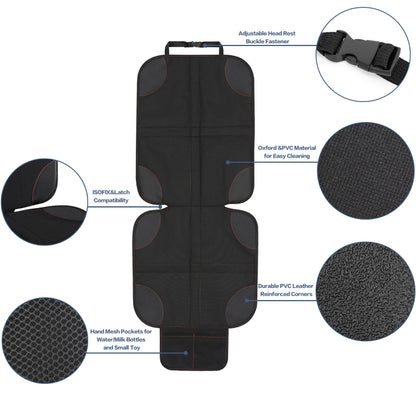 2pcs Child Car Seat Protector Non-Slip Base Material + Waterproof 600D Fabric, Red Line, Black Line