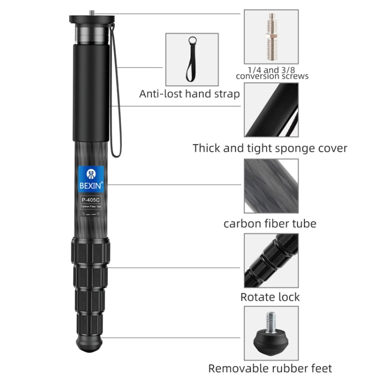 Carbon Fiber Monopod Travel Shooting Mobile Phone Live Selfie Bracket Retractable Portable Monopod, BEXIN P335CF-S, BEXIN P336CF-S, BEXIN P365CF-S, BEXIN P366CF-S, BEXIN P405CF-S, BEXIN P406CF-S