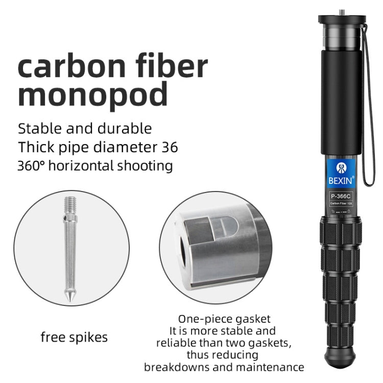 Carbon Fiber Monopod Travel Shooting Mobile Phone Live Selfie Bracket Retractable Portable Monopod, BEXIN P335CF-S, BEXIN P336CF-S, BEXIN P365CF-S, BEXIN P366CF-S, BEXIN P405CF-S, BEXIN P406CF-S