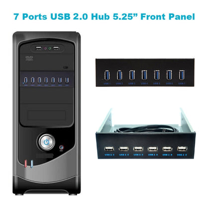 7 Port USB2.0 Optical Drive Bit Front Panel, Side Plug, Flat Mouth