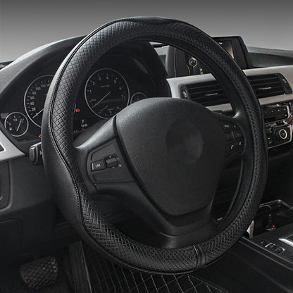 38cm Car Embossed Leather Steering Wheel Cover, Black Red, Black Blue, Dark Coffee, Black Light Coffee, All Black, All Coffee, D Type Black Red, D Type Black, D Type Black Coffee, D Type All Black, D Type All Coffee, D Type Black Light Coffee