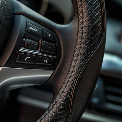 38cm Car Embossed Leather Steering Wheel Cover, Black Red, Black Blue, Dark Coffee, Black Light Coffee, All Black, All Coffee, D Type Black Red, D Type Black, D Type Black Coffee, D Type All Black, D Type All Coffee, D Type Black Light Coffee