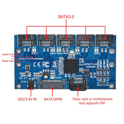 SATA Expansion Card 1 to 5 Port Riser Card, SATA3.0 6Gbps JMB575 Chip, SATA2.0 3Gbps JMB321 Chip