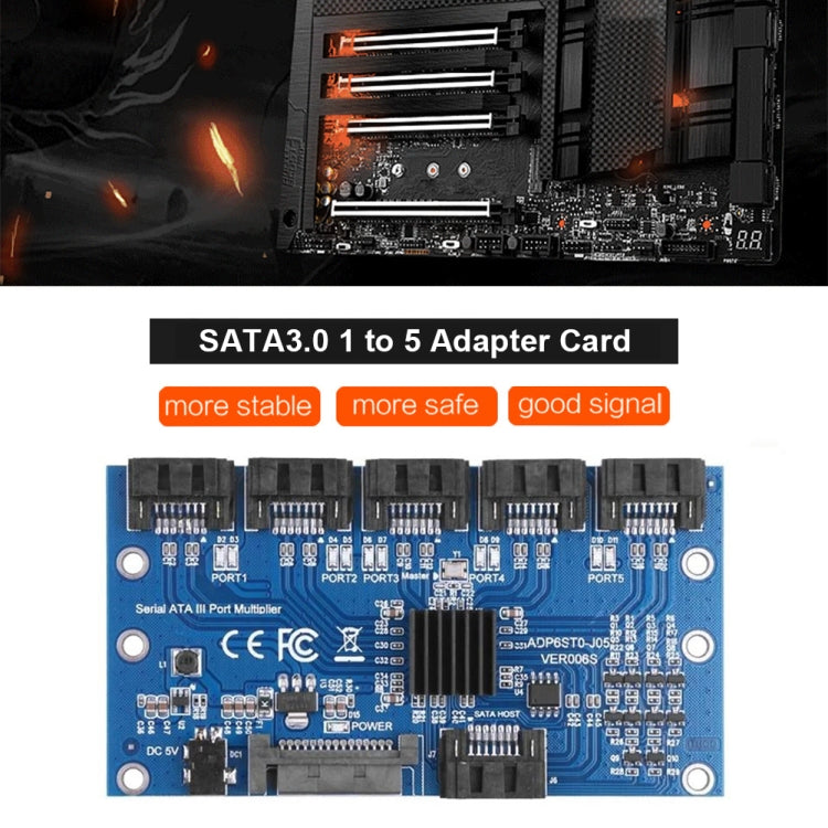 SATA Expansion Card 1 to 5 Port Riser Card, SATA3.0 6Gbps JMB575 Chip, SATA2.0 3Gbps JMB321 Chip