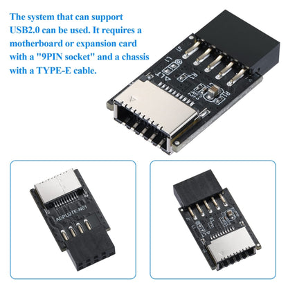 USB 2.0 Front Panel Header USB 9pin To USB 2.0 Type-E Internal Adapter, USB 2.0 9pin