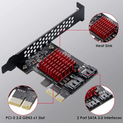 PCI-E 1X GEN3 To SATA3.0 Expansion Card 2 Ports 6Gbps Transfer Expansion IPFS Hard Disk, PCI-E 1X GEN3 To SATA3.0