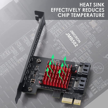 PCI-E 1X GEN3 To SATA3.0 Expansion Card 2 Ports 6Gbps Transfer Expansion IPFS Hard Disk, PCI-E 1X GEN3 To SATA3.0