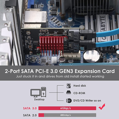 PCI-E 1X GEN3 To SATA3.0 Expansion Card 2 Ports 6Gbps Transfer Expansion IPFS Hard Disk, PCI-E 1X GEN3 To SATA3.0