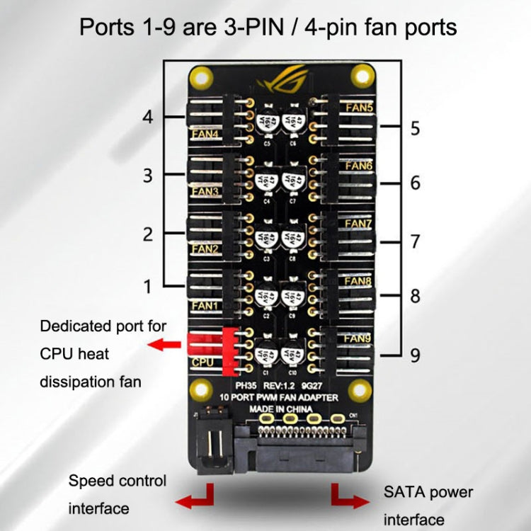PWM Fan Hub Desktop Computer CPU Fan Expander Supports 3Pin&4Pin, PH35