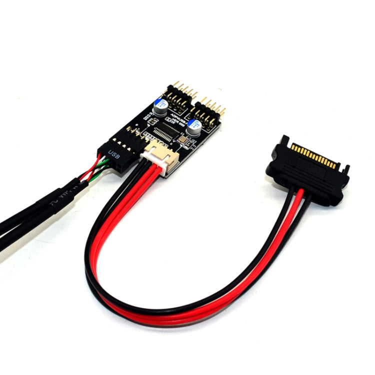 USB2.0 9pin To Dual 9pin Header HUB 1 to 2 Extension Connector Adapter with SATA Power Cable, 9pin To Dual 9pin