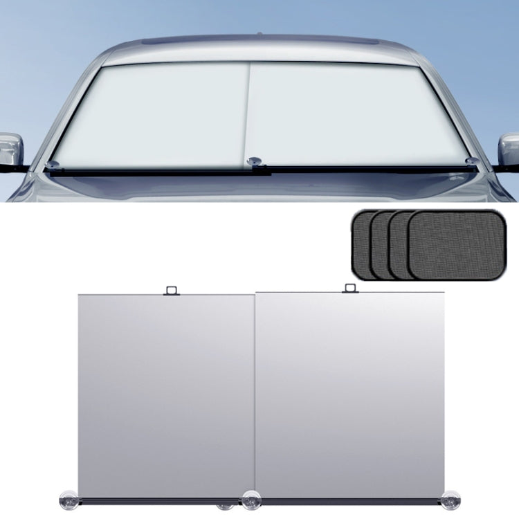 Car Front Windshield Retractable Sun Protection Sunshade Curtain, 70-135cm, 70-135cm+ 4 Mesh Side Curtain