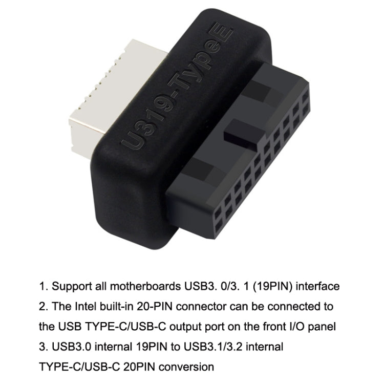 2pcs Mainboard USB3 19P/20P to TYPE-E Adapter Chassis Front TYPE-C/USB-C Plug Port, 2pcs