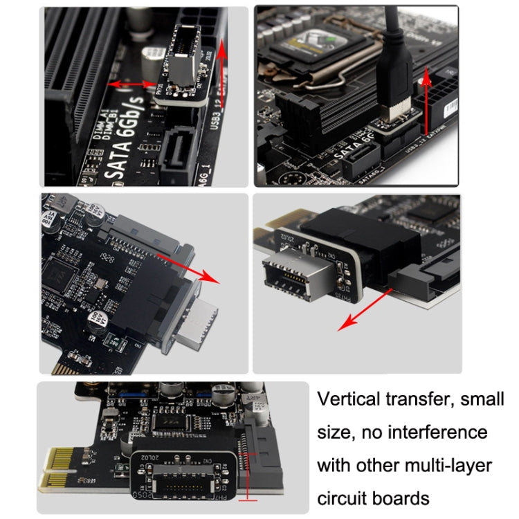 2pcs Mainboard USB3 19P/20P to TYPE-E Adapter Chassis Front TYPE-C/USB-C Plug Port, 2pcs