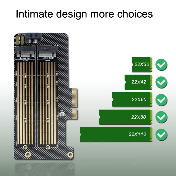 M.2 NVME NGFF SSD To PCIE SATA Dual Disk Conversion Expansion Card Supports MKEY BKEY Wiring, PH39