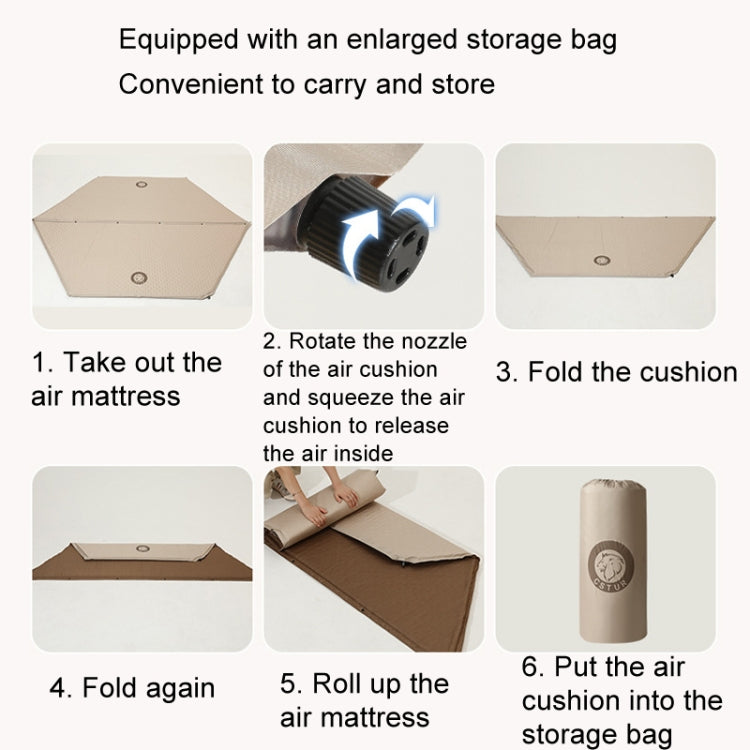CSTUR D2250 Thickened Portable Camping Hexagonal Automatic Inflatable Mat Outdoor Picnic Moistureproof Mat, 3cm (Khaki), 5cm (Khaki)