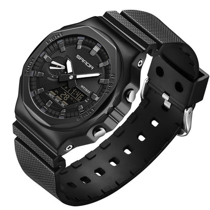 SANDA Octagonal Oak Hand Lamp Waterproof Sports Alarm Clock Men Watch