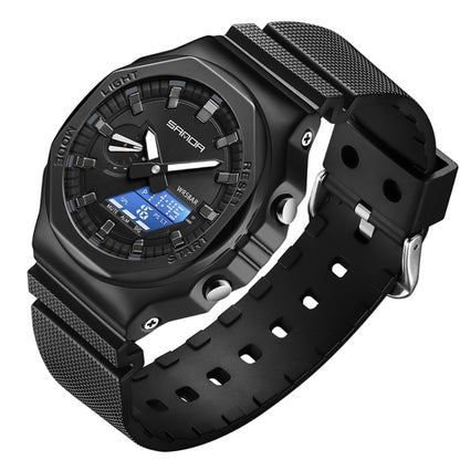SANDA Octagonal Oak Hand Lamp Waterproof Sports Alarm Clock Men Watch