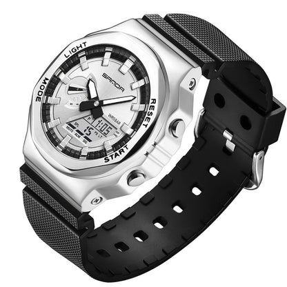 SANDA Octagonal Oak Hand Lamp Waterproof Sports Alarm Clock Men Watch
