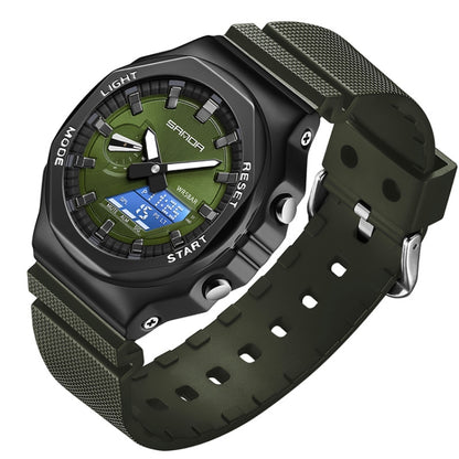 SANDA Octagonal Oak Hand Lamp Waterproof Sports Alarm Clock Men Watch