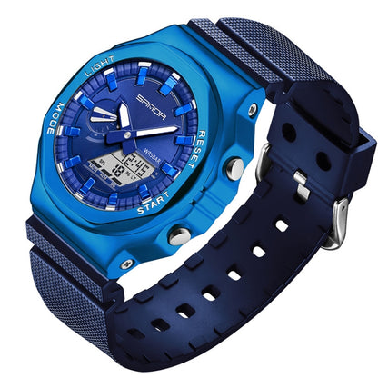 SANDA Octagonal Oak Hand Lamp Waterproof Sports Alarm Clock Men Watch