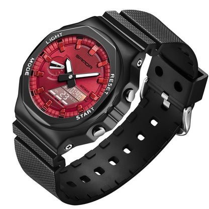 SANDA Octagonal Oak Hand Lamp Waterproof Sports Alarm Clock Men Watch