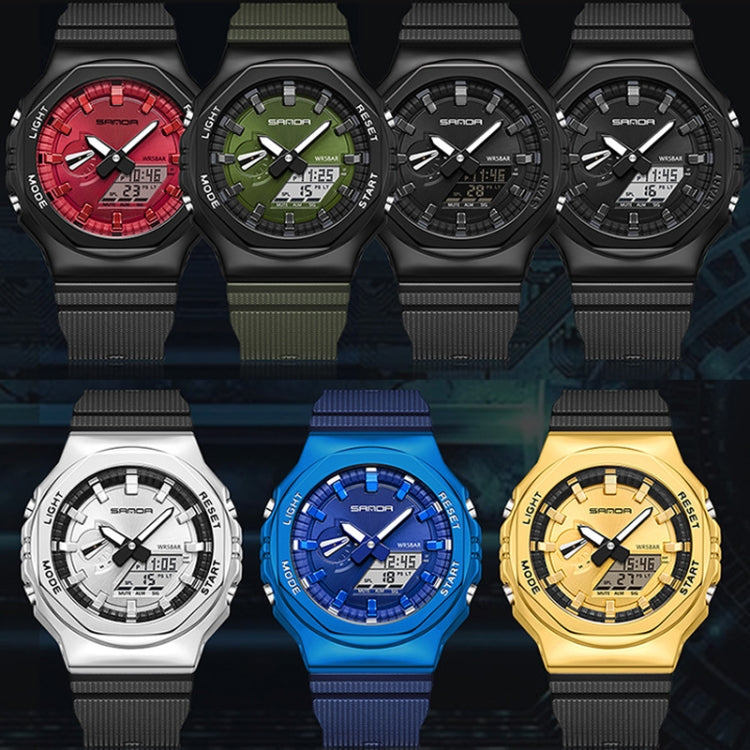 SANDA Octagonal Oak Hand Lamp Waterproof Sports Alarm Clock Men Watch