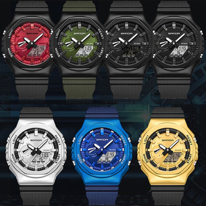 SANDA Octagonal Oak Hand Lamp Waterproof Sports Alarm Clock Men Watch