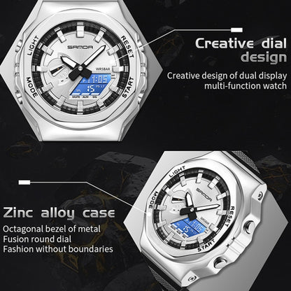 SANDA Octagonal Oak Hand Lamp Waterproof Sports Alarm Clock Men Watch