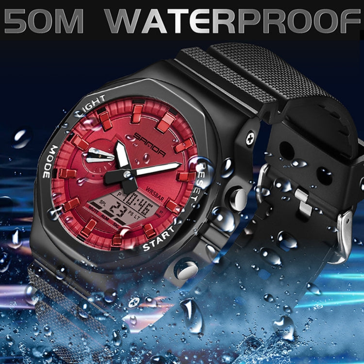 SANDA Octagonal Oak Hand Lamp Waterproof Sports Alarm Clock Men Watch