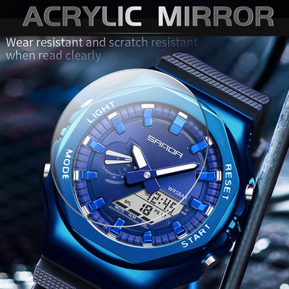 SANDA Octagonal Oak Hand Lamp Waterproof Sports Alarm Clock Men Watch