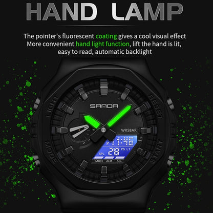 SANDA Octagonal Oak Hand Lamp Waterproof Sports Alarm Clock Men Watch