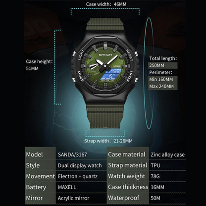 SANDA Octagonal Oak Hand Lamp Waterproof Sports Alarm Clock Men Watch