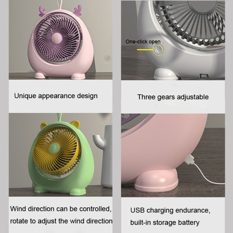 Dormitory Portable Animal Ear Desktop Electric Fan, Charging Version White, Charging Version Pink, Charging Version Green, Directly Inserted Version White, Directly Inserted Version Pink, Directly Inserted Version Green