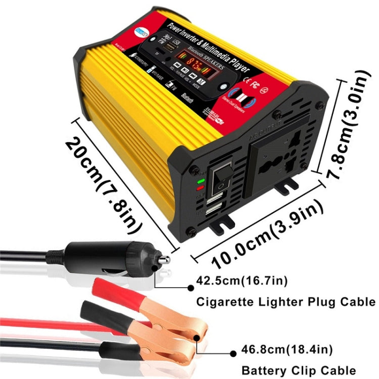 SOLIKE TECH 300W Inverter with Bluetooth MP3/FM Multimedia Player, 12V to 110V, 12V to 220V