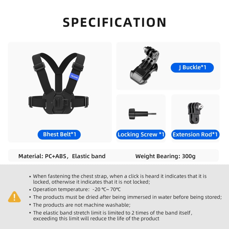 TELESIN  Chest Strap Mount Waistcoat Belt  Mount For Action Camera, GP-UCS-001
