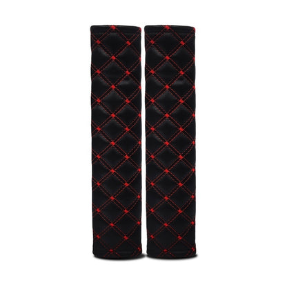Rhombus Leather Seat Belt Shoulder Protector Pads, Black Leather Red Line, Black Leather White Line, Light Brown, Beige, Light Grey