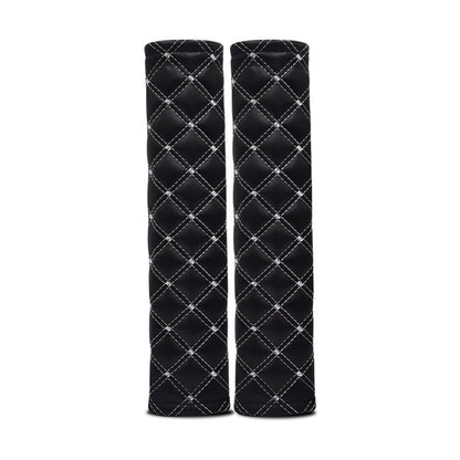 Rhombus Leather Seat Belt Shoulder Protector Pads, Black Leather Red Line, Black Leather White Line, Light Brown, Beige, Light Grey