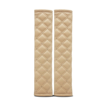 Rhombus Leather Seat Belt Shoulder Protector Pads, Black Leather Red Line, Black Leather White Line, Light Brown, Beige, Light Grey