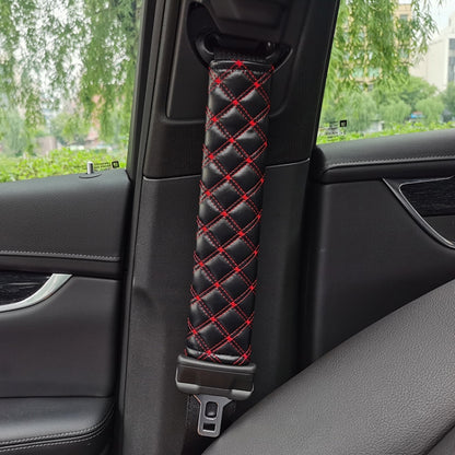 Rhombus Leather Seat Belt Shoulder Protector Pads, Black Leather Red Line, Black Leather White Line, Light Brown, Beige, Light Grey