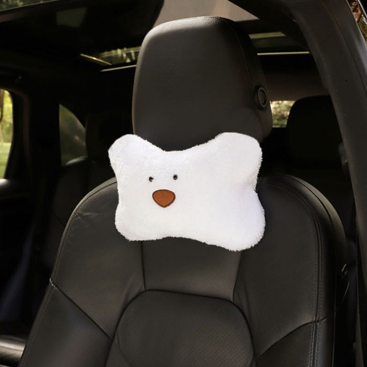 Car Cartoon Bear Plush Seat Upholstery Pillow, Headrest Brown, Lumbar Pillow Brown, Headrest White, Lumbar Pillow White