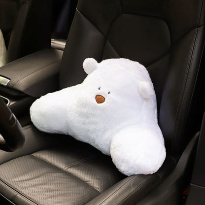 Car Cartoon Bear Plush Seat Upholstery Pillow, Headrest Brown, Lumbar Pillow Brown, Headrest White, Lumbar Pillow White