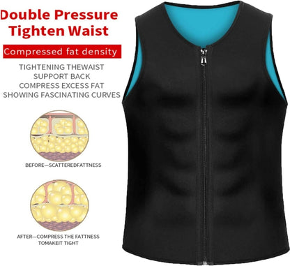 Men Fitness Corset Neoprene Sports Tummy Control Shapewear Zipper Tank Top Workout Wear, S, M, L, XL, XXL, 3XL, 4XL