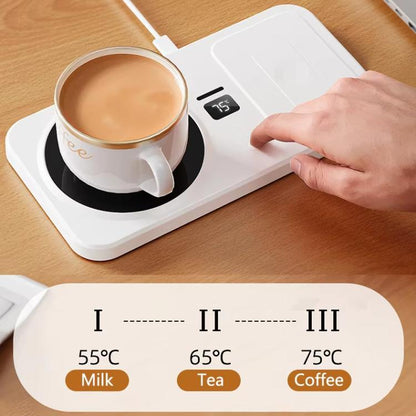 2-in-1 Wireless Charger & Heated Cup Warmer 3 Temp Settings 55/65/75 degrees Celsius, EU Plug White, US Plug White, EU Plug Black, US Plug Black