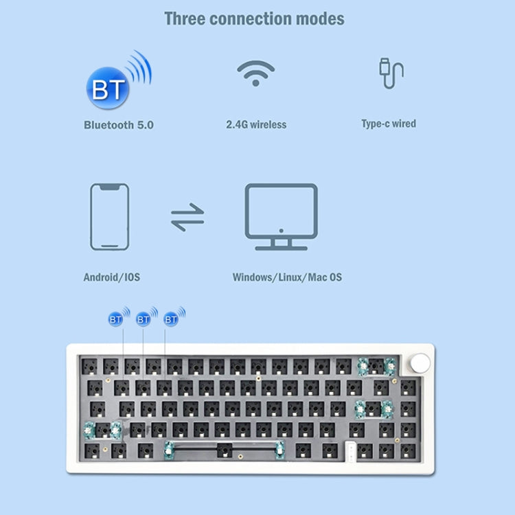 67 Keys Three-mode Customized DIY With Knob Mechanical Keyboard Kit Supports Hot Plug RGB Backlight, White, Black, Claret, Purple, Green, Blue